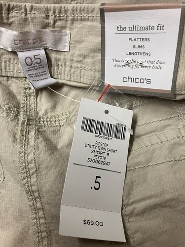 Chicos Ripstop Bermuda Utility Shorts Women Size .5 31 x 12 Stretch Khaki Peyote - Picture 7 of 12