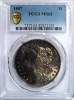 1887 P Toned Morgan $ PCGS MS 63-Impressive Obverse Rainbow Toning
