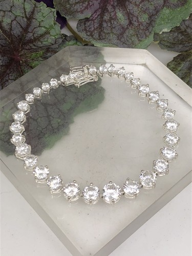 Sparkly Graduating Round Cut Cubic Zirconia 925 Sterling Silver 7.5 Bracelet H💫 - Picture 9 of 13
