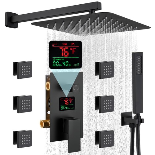 CASAINC 12" Regenduschsystem zur Wandmontage mit wasserbetriebener Digitalanzeige - Bild 19 von 28