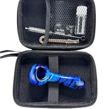 4'' Fumed Silver Glass Hand Spoon Pipe Smoking Tobacco Pipe w/Tool Box Full Set