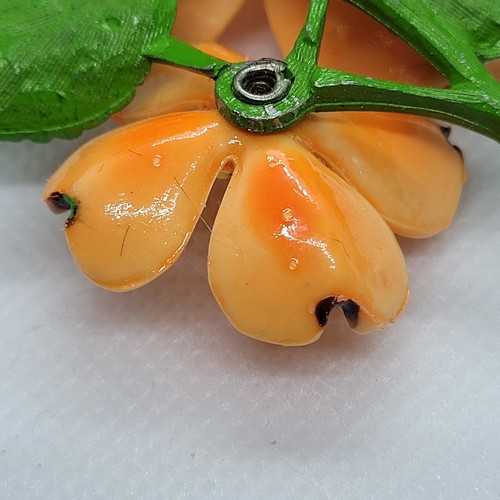 Vintage Orange Dogwood Double Blossom Flower Enamel Pin Brooch Hippy Mod Retro - Picture 3 of 10