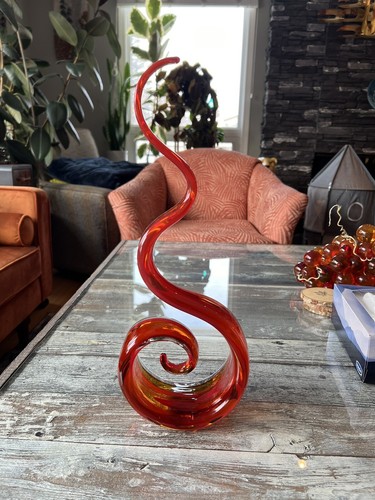 Murano Glass Spiral Sculpture Retro Vintage Red Mid Century Modern Art - Picture 2 of 7