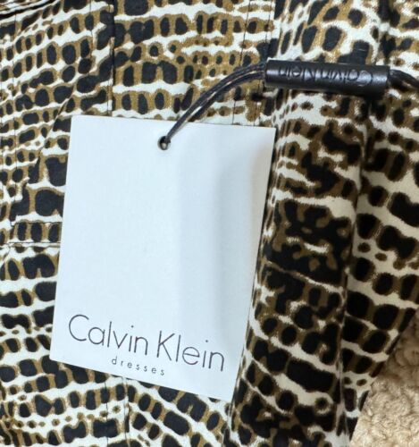 NWT Calvin Klein Safari Dress SIZE 12 Sheath Dress Animal Print Pocket Belted - Picture 4 of 5