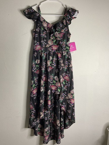Amy Byer Girls Rainbow Bubble Crepe High-Low Floral Off the shoulder Dress Sz 12 - Picture 18 of 19