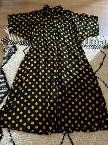 Abito vintage 80s a pois giallo e nero polka dot yellow black dress - Foto 2 di 6