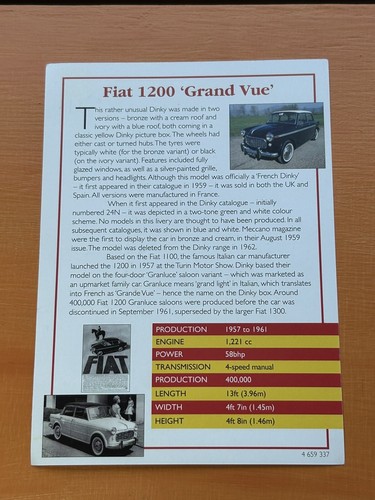 Dinky Atlas Toys #531 Fiat 1200 Grande Vue avec glaces Mint in VG Box - Picture 7 of 7