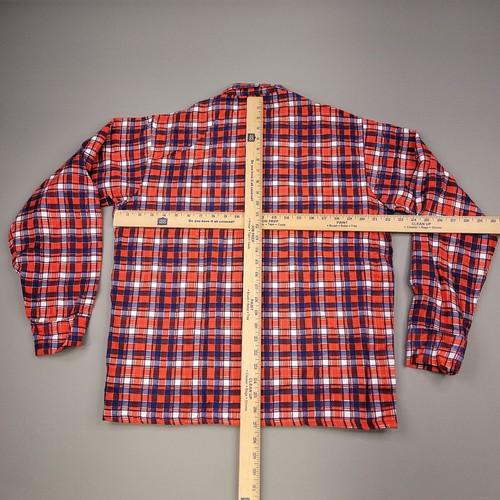 Vintage Steven Wayne Shirt Mens Large Red Blue Plaid Flannel Square Hem 70s - Picture 8 of 13