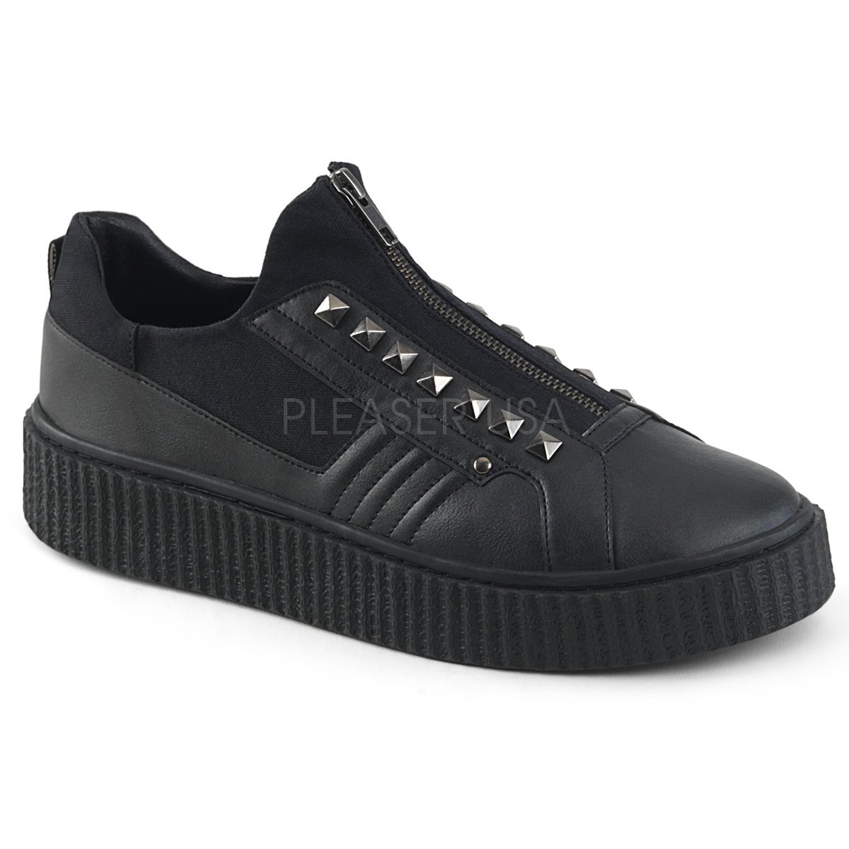 Pleaser Demonia Sneeker 125 Negro Lona & Imitación De Cuero Low Top tachonado Zapatillas Pleaser Demonia Sneeker 125 Negro Lona & Imitación De Cuero Low Top tachonado Zapatillas