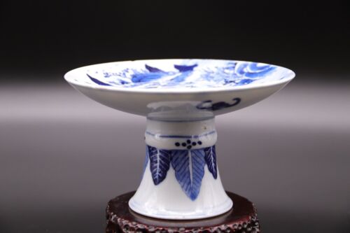 Chinese Antique Blue and White Porcelain Stem Plate With Landscape - Picture 2 of 12