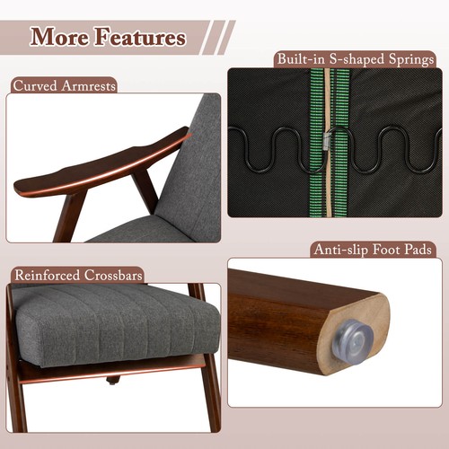 Modern Accent Chair Leathaire Leisure Armchair w/ Rubber Wood Frame & Felt Pads - Picture 9 of 9