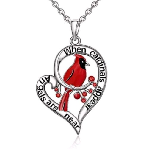 Halskette Anhänger Wenn Kardinäle erscheinen Engel sind fast rot Vogel Herzform - Bild 2 von 6