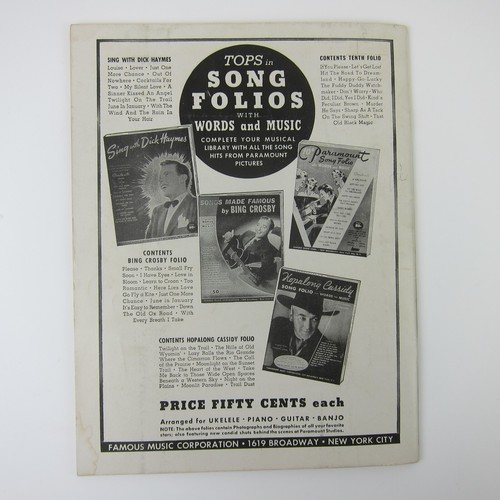 Hopalong Cassidy Liederbuch Folio Wörter & Musik und Fotos Vintage 1940 - Bild 13 von 15