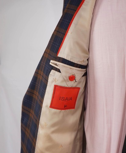 $,3,995 ISAIA Navy/Brown Plaid Check LOGO Wool Blazer 46R - Picture 7 of 10