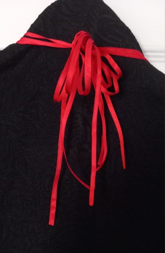 Long Line Red & Crystal Beaded Necklace With Red Ribbon Tie. Adjustable - Picture 3 of 4