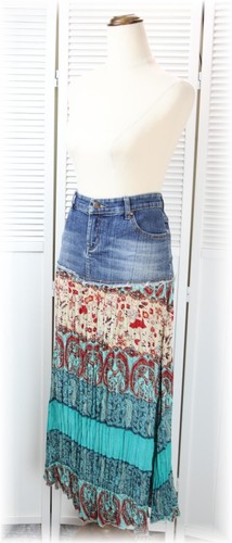 Women's Beautiful Blue Bohemian Pleats Maxi Denim Body & Soul Skirt Size S - Picture 11 of 12