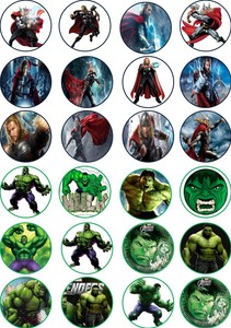 24 Hulk Thor Marvel Edible Cup Cake Toppers Party Decoration Round