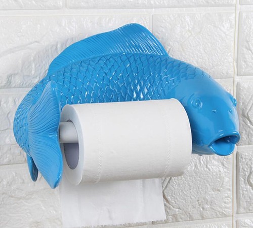 Appendiabiti da parete in resina porta rotolo carta igienica bagno arte pesce arredo casa - Foto 4 di 10