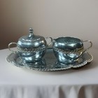 Irvinware Coffee Tea Sugar & Creamer Serving Tray Set Chrome 9.5" Tray USA 