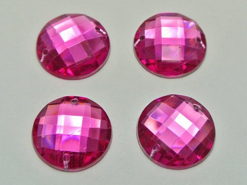 50 Hot Pink Acrylic Flatback Sewing Rhinestone Round Button 20mm Sew on beads - Picture 5 of 6