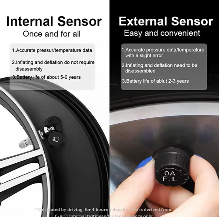 Sistema TPMS Auto Solare con 4 Sensori Monitoraggio Pressione Temperatura Gomme - Miniatura 4