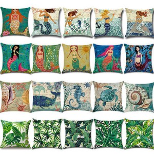 Ocean Mermaid Cotton Linen Throw Pillow Case Back Waist Cushion Cover Home Decor
