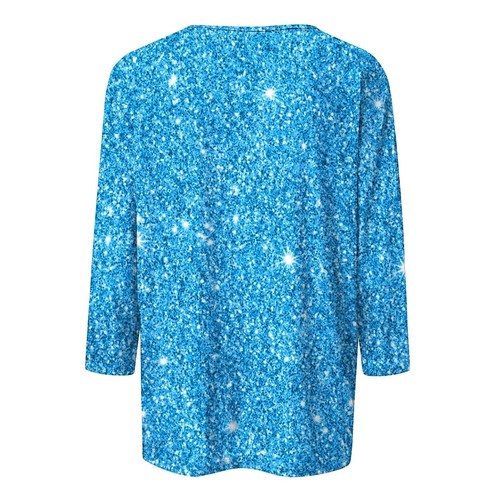 Womens Sparkly Sequin Tops 3/4 Sleeve Sparkly Glitter Party Shirts Crewneck Tops - Picture 6 of 42