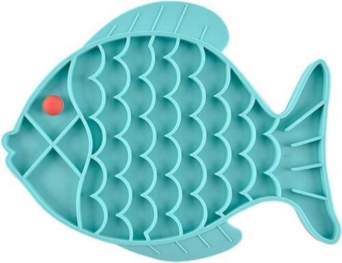 Slow Feeder Cat Bowls Anti Choking Silicone Puzzle Feeders for Cat (Blue, Fish) - Picture 2 of 7