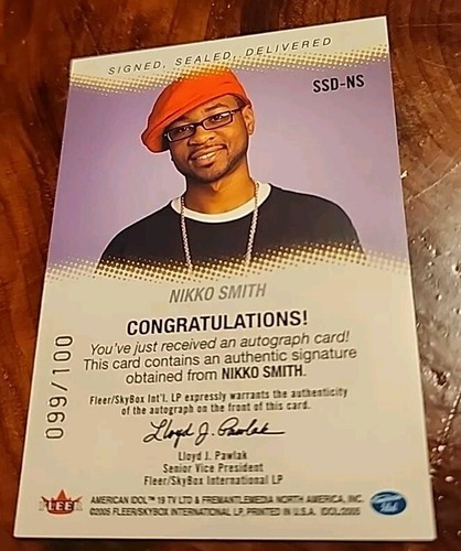 *2005 FLEER AMERICAN IDOL*NIKKO SMITH*SEASON 4*AUTOGRAPH SSP*#99/100*NRMT - Picture 2 of 2