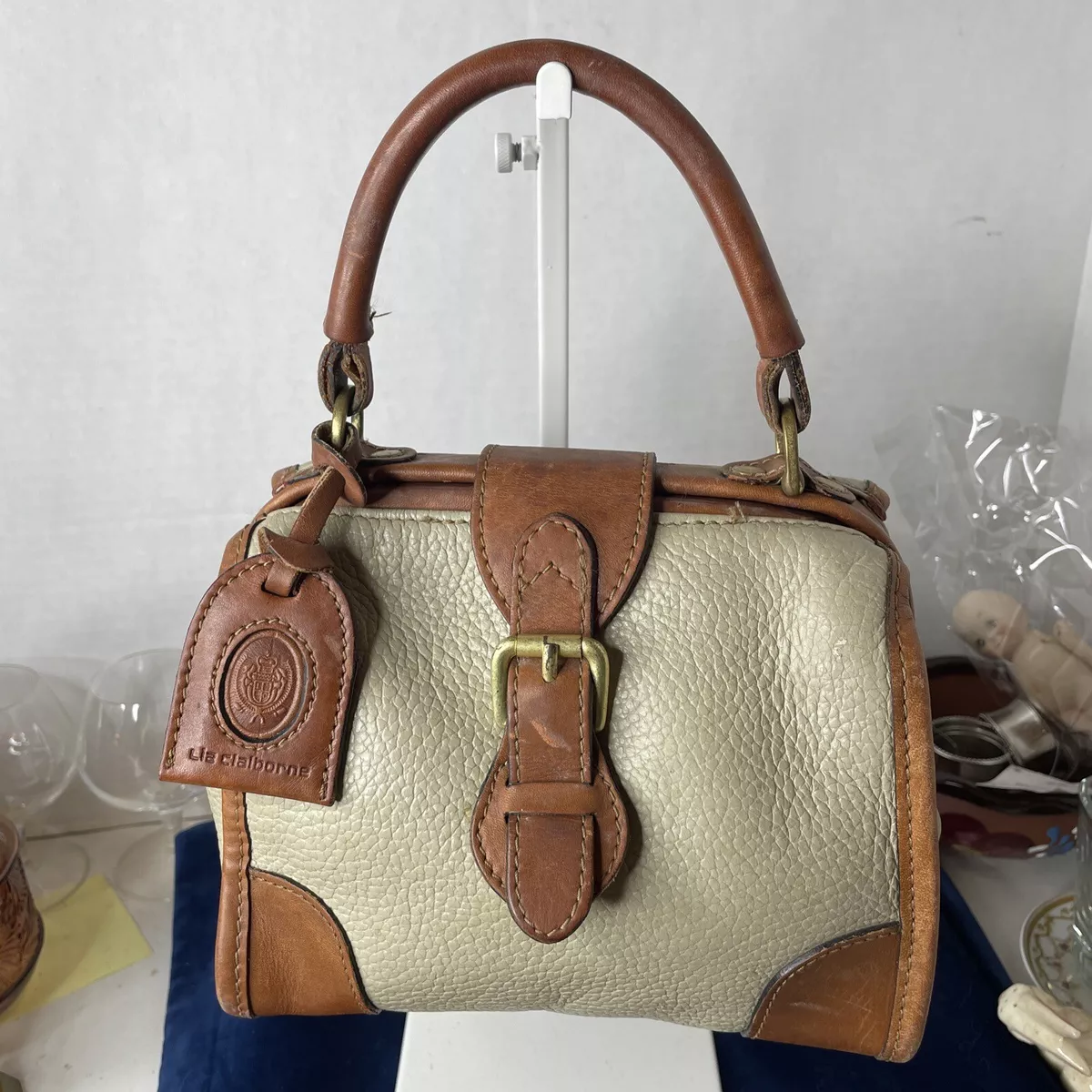 Vintage Liz Claiborne 1980 s Purse Dooney Style Small Bag Brown Tan Leather