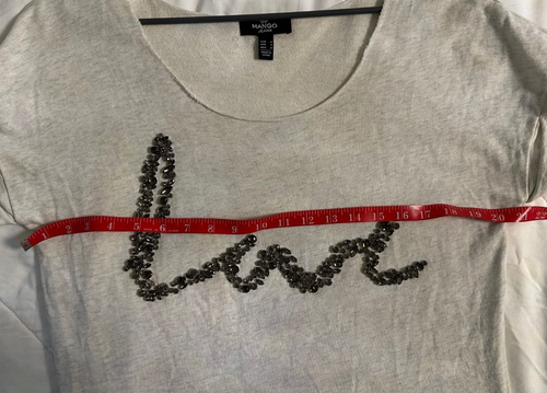Mango Jeans Top size S Gray Love spelled out with Rhinestones Womens - Picture 5 of 5