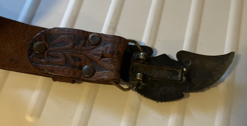 Harley Davidson Wings Solid Brass Buckle With Leather Tooled Belt - Picture 7 of 9