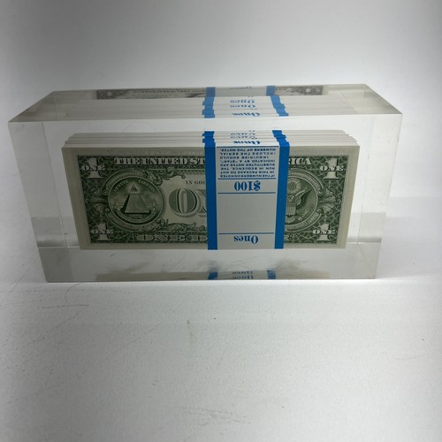 Fermacarte vintage lucite $500 US un dollaro 1969 serie B fatture 5 $100 - Foto 4 di 9