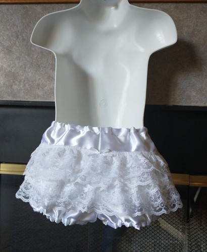 Baby Girls White Satin Bloomers Diaper Cover Wedding Christening Birthday 0-24 M - Picture 4 of 8