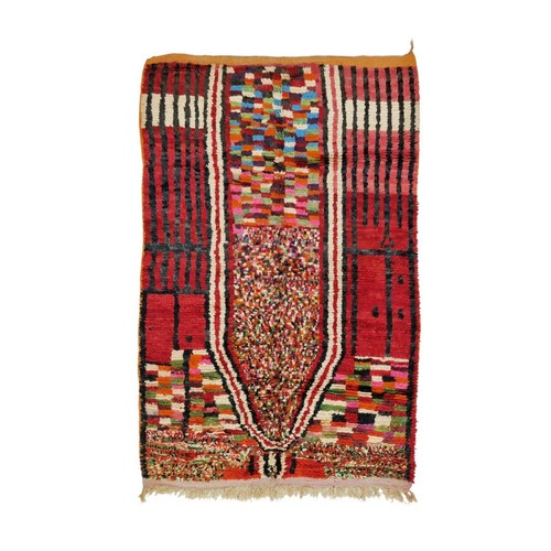 Moroccan Boujaad Handmade Rug 5'5''x8'3" Berber Checkered Red Wool Tribal Carpet - Picture 11 of 11