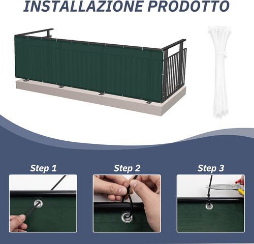 Frangivisto Balcone 0.7X8M, PES Impermeabile Copri Ringhiera Balcone, Uv-Resiste - Foto 6 di 12