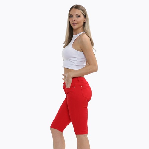Ladies Cotton Chino Shorts Knee Length Summer Casual Pant Pockets - Picture 20 of 36