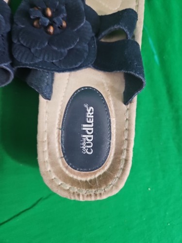 Cobbie Cuddlers Reginy Sandals Womans Blue Thong Wedge Flower Size Is Worn READ - Picture 2 of 9