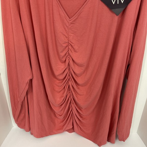 NWT Ava Viv Women’s 4X Coral Orange V Neck Ruched Front Tunic - Picture 2 of 8