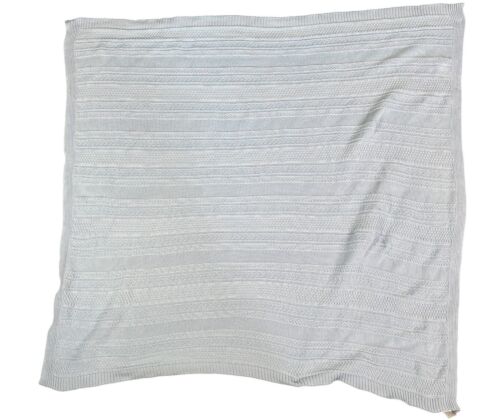 Melange Home Throw Blanket Light Blue 100% Cotton Cable Knit 56" X 54" - Picture 3 of 6