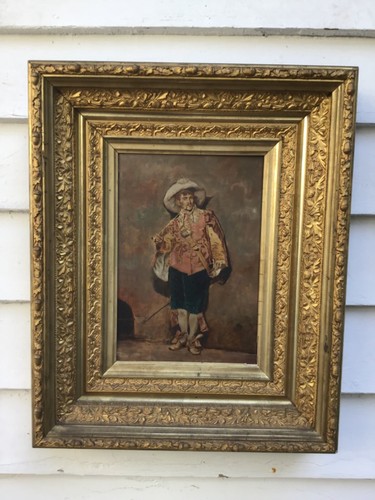 Antique 19th Century Oil/Board Musketeer Great Original Frame - Picture 15 of 17