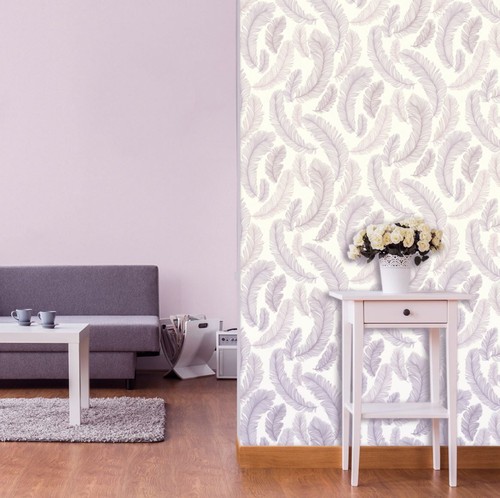 Grandeco Gold Yasmine Mauve Lilac Feather Motif Glitter Shimmer Wallpaper 126201 - Bild 2 von 5