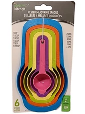 Multi-Color Measuring Spoons 6 Piece Set Plastic Cooking Kitchen Tools BPA Free 