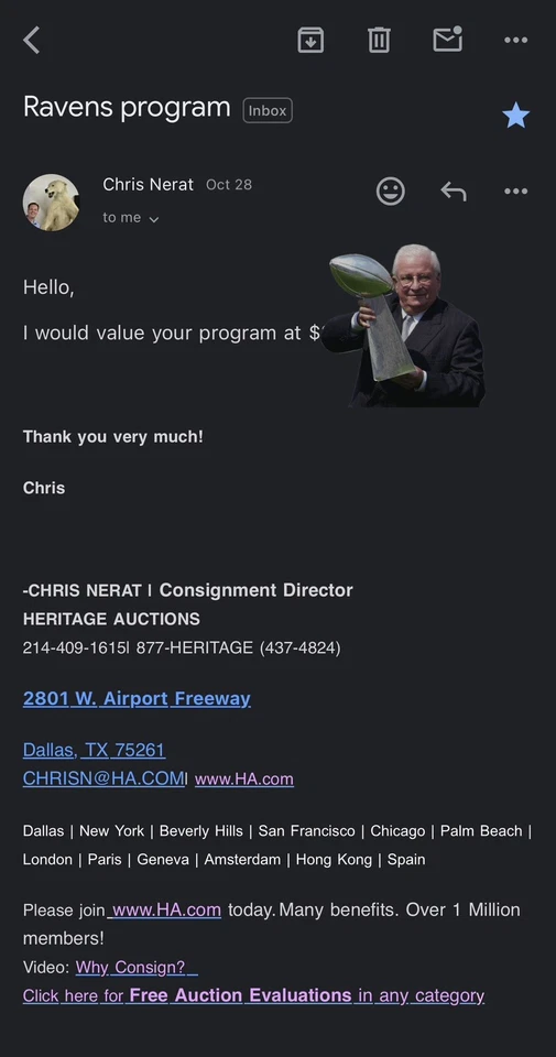 Art Modell Autograph Baltimore Ravens 1st Program Inaugural Season 1996 Vintage - Image 3 of 3