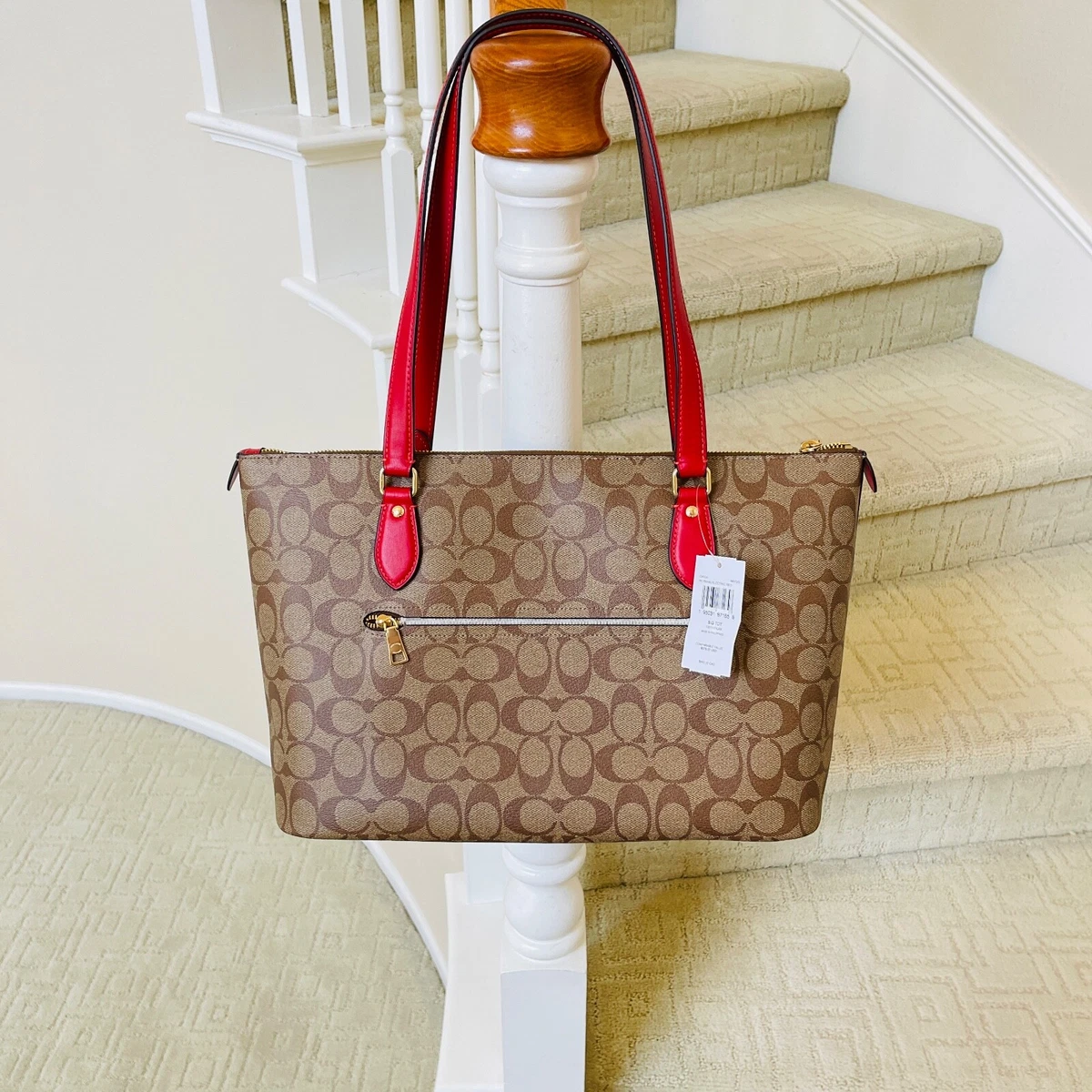 NWT Coach Signature Gallery Shoulder Tote Bag CH504 Khaki Red