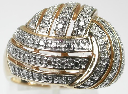 Bague en argent sterling vermeil 3 accents de diamants style dôme bijoux mariage