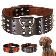 Spiked Studded Dog Collar Heavy Duty Rivet Genuine Leather Adjustable Pitbull