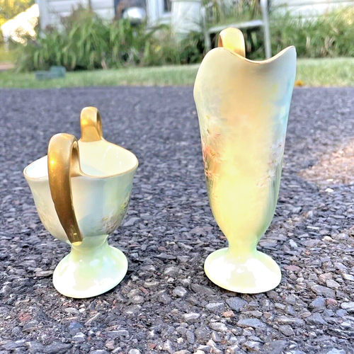 Limoges France Creamer Sugar Set T & V Vintage Floral Hand Painted - Picture 6 of 14