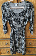 MOTHERHOOD MATERNITY GRAY BLACK FLORAL DRESS WOMENS SZ M 3/4 SLEEVE MATERNITY