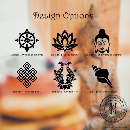 Silber Buddhistische Halskette✔️Personalisiert✔️Rad des Dharma Halskette✔️Lotus Blume - Bild 5 von 11